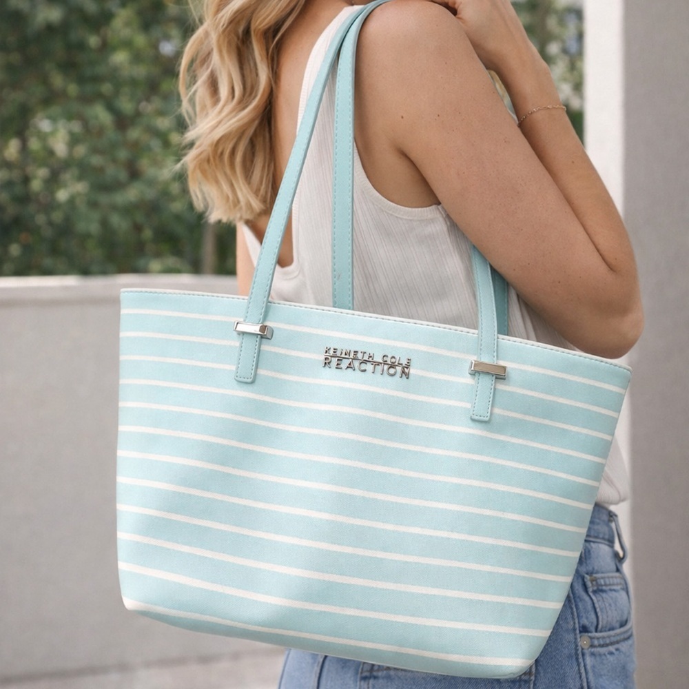Kenneth Cole Reaction Aqua and White Tote - Picture 9 of 9